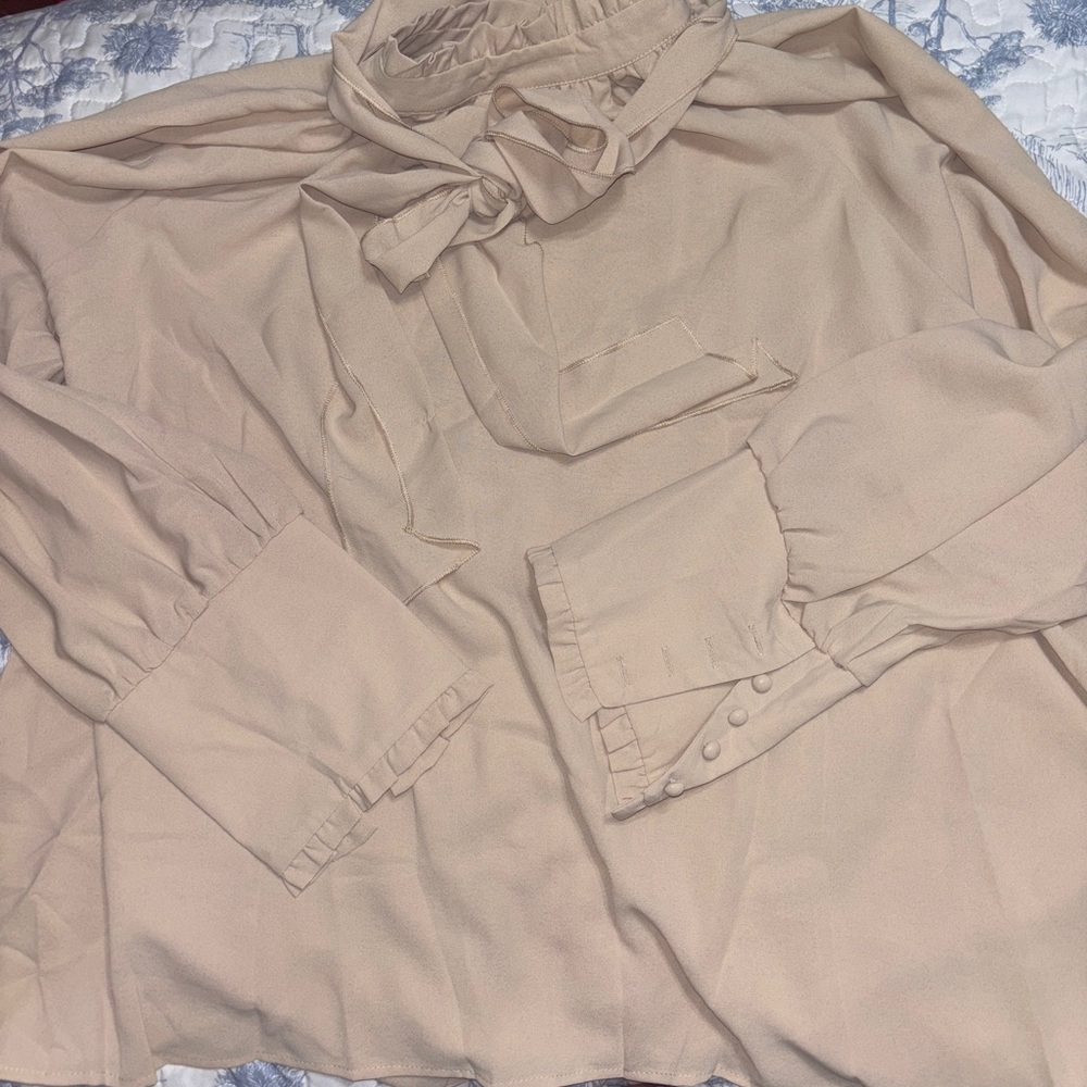 SHEIN Light Beige Bow Blouse